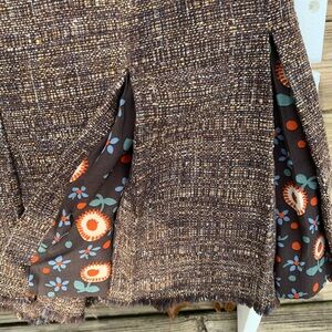 Vintage Moschino Cheap & Chic floral insert pleated wool tweed skirt 8 coquette
